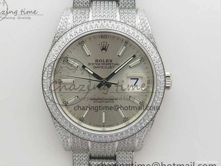 0224 Practical DateJust 41 126334 904 Full Paved Diamonds BP Maker Best Edition Silver Dial on Oyster Bracelet A 2542